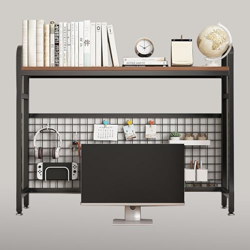 Desk Shelf Bookcase 1-Tier Metal Desktop Bookshelf Hutch with Grid Panel and DIY design possible Multipurpose Storage Organizer Display Rack for Dorm Office Home Computer Desk(Black 45.3"×7.9"×38.6") by CDYYIQ