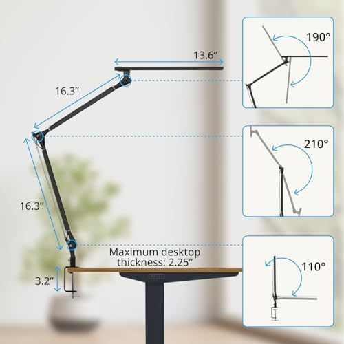 UPLIFTDESK E7 LED Desk Lamp - Adjustable 3 Color Modes, Dimmable Home Office Desk Light for Standing Desk, Dual Monitors, Aluminum Task Lamp (Silver Base) - Image 4