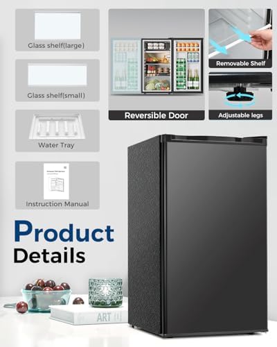 Feelfunn 3.2 Cu.Ft Mini Fridge with Freezer, Small Refrigerator, Black - Image 5