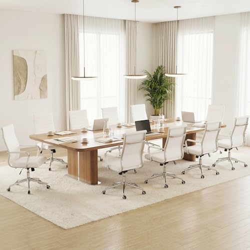 Okeysen Office Desk Chair, Ergonomic Leather Modern Conference Room Chairs, Executive Ribbed Height Adjustable Swivel Rolling Chair for Home Office Set of 2. (White) - Image 2