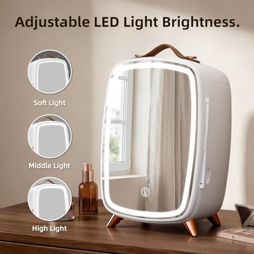 Antarctic Star 6L/8 Cans Makeup Mini Refrigerator with Dimmable LED Light Mirror for Bedroom, Car, Office & Dorm,Portable Small Cooler for Cosmetics,Skin Care,WHITE - Image 3