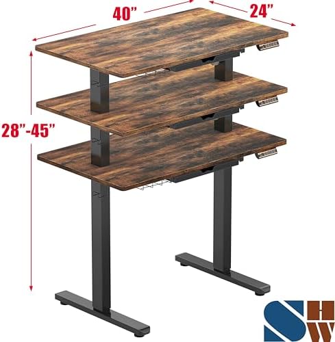SHW 40-Inch Electric Height Adjustable Standing Desk w/Drawer, Rustic Brown - Image 2