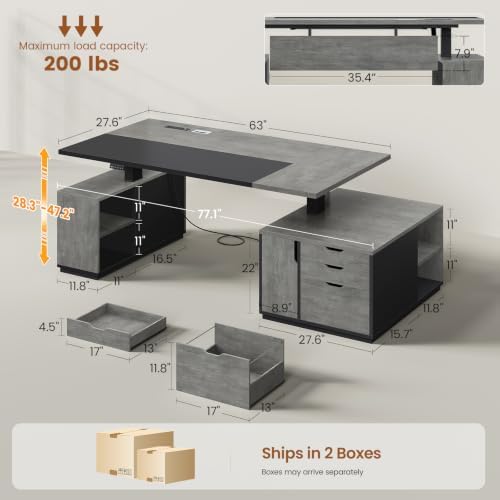 SEDETA 77.1" Executive Large Electric Standing Desk, Grey - Image 2