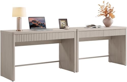 SICOTAS Office Computer Desk with 4 Drawers Modern Executive Writing Desk 97.6" Large Work Home Office Desks with Storage Fluted Makeup Vanity Table Study Table for Living Room Bedroom, White Alder by SICOTAS
