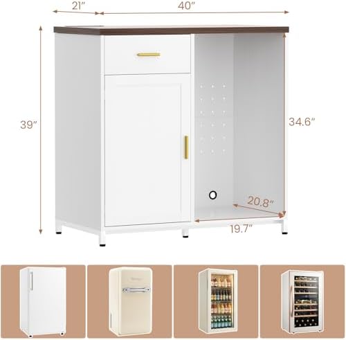 Unikito Coffee Bar Cabinet with Mini Fridge Space & Power Outlet, White - Image 2