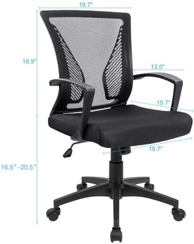 Furmax Office Chair Ergonomic Computer Desk Mesh Chair Mid Back Swivel Lumbar Support with Armrest (2, Black) - Image 3