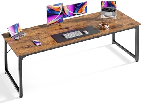 Huuger Computer Desk, 70 Inch Office Desk, Gaming Desk with Storage, Writing Desk Work Desk for Home Office, Study, Long Simple Desk, Large Legroom, Metal Frame, Rustic Brown by Huuger