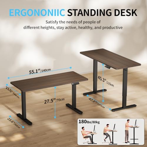 BIZUM Electric Standing Desk, 55x24 inches Height Adjustable Desk, Sit to Stand Desks Memory Gaming Computer Workstation for Home Office, Dark Walnut - Image 2