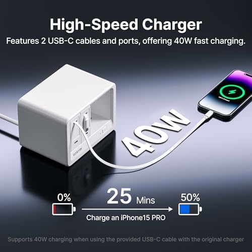 Gitryin 10-in-1 Desktop Charging Station, 6 AC, 80W Retractable GaN Charger - Image 2