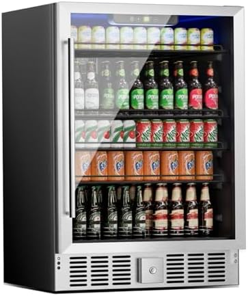 Erivess 24" Wine and Beverage Refrigerator Cooler with Glass Door, 166 Cans by Erivess