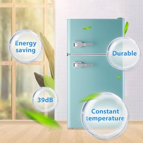 WANAI Retro Mini Fridge with Handle 3.5 Cu.Ft Compact Refrigerator Blue - Image 5