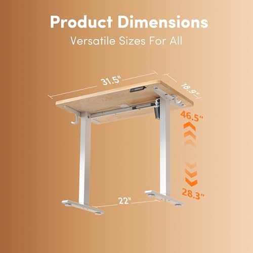 Cubiker Standing Desk, 32" Small Sit Stand Home Office Desk, Electric Stand up Desk, Adjustable Desk with Splice Board, White Frame/Maple Top - Image 3