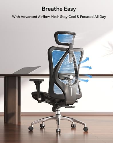 SIHOO M57 Ergonomic Mesh Office Chair, High Back Home Desk Chair with 3D Armrests, Lumbar Support and Adjustable Headrest, Comfortable Computer Chair, Big & Tall Office Chair Hold 330 LBS-Ebony - Image 4