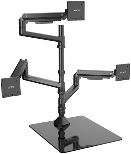 VIVO Pneumatic Arm Triple Ultrawide Monitor Desk Stand for Up to 49 inch Screens with Tempered Glass Base, Holds 3 Ultra Wides Up to 33 lbs Each, Black, STAND-V300FG by VIVO