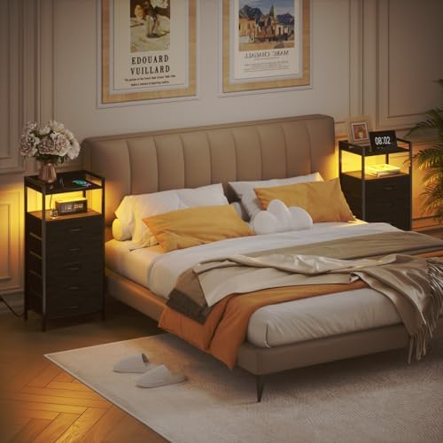 Furnulem Nightstand with Charging Station,LED,5 Drawers Dresser for Bedroom - Image 2