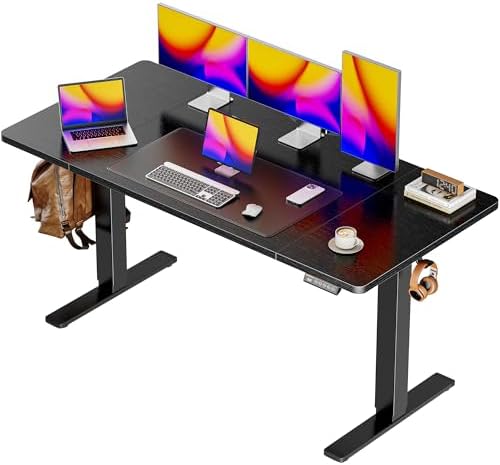 Huuger 55 x 28 Large Electric Standing Desk, Height Adjustable Computer Desk, 27.6" Deep Desktop, Stand up Gaming Office Table with 2 Hooks, 3 Preset Heights, for Home Office, Black by Huuger