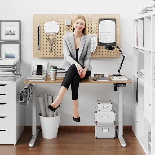 Shintenchi Standing Desk, Height Adjustable Electric Sit Stand up Desk, Ergonomic Rising Computer Table, 48x24 Inch Modern Lift Gaming Desk Workstation for Home Office, White & Walnut - Image 2