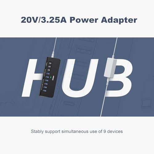 Powered USB Hub 10Gbps,intpw YH6AC 9-Port USB Splitter with USB A/USB C 3.2, 4 USB 3.0, 2 PD 45W Charging Ports, 65W Power Adapter and 3.3FT Cable, Aluminum Black USB Hub for Laptop/PC,iPhone 16/15 - Image 6