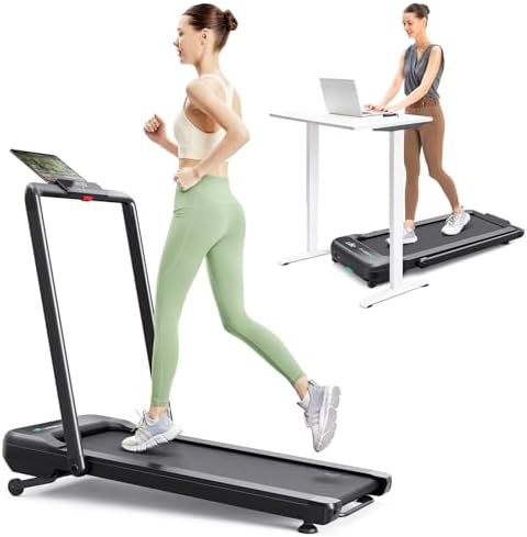 UREVO Strol 2E Smart 2-in-1 Folding Treadmill, Compact Walking Pad with Safety Handle, Plug and Play, Standing Desk Treadmill with Dual LED Display, Smart APP, Walking or Running for Home by UREVO