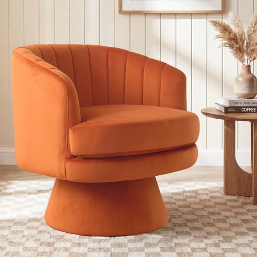 CANMOV Swivel Accent Chair with Armrest, Modern 360 Degree Swivel Barrel Chair with Curve Back and Soft Cushion, Comfy Velvet Round Armchair Single Sofa for Living Room, Bedroom, Orange by CANMOV