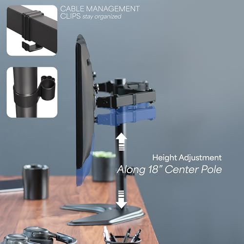 VIVO STAND-V002F Dual LED LCD Monitor Free-Standing Desk Stand for 2 Screens up to 27 Inch Heavy-Duty Fully Adjustable Arms with Max VESA 100x100mm - Image 6