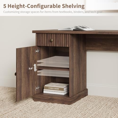 Garvee 60" Fluted L Shaped Desk with File Drawer, Corner Desk with Storage - Image 5
