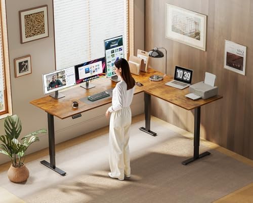 OffiGo 63 Inch Reversible L Shaped Electric Standing Desk, Rustic Brown - Image 2