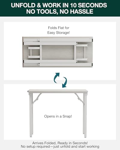 Frylr Small Folding Computer Desk – Portable 35.8 Inch Foldable Laptop Table, Collapsible and Compact for Easy Storage and Fast Setup, Lightweight for Small Spaces, Craft and Study Use, White Ash - Image 3