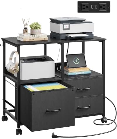 DEVAISE 3 Drawer Mobile File Cabinet, Fabric Lateral Filing Cabinet, Black by DEVAISE
