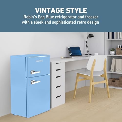 West Bend Mini Fridge with Freezer for Bedroom, Office, Bar or Dorm Room, Retro Compact Refrigerator features Glass Shelves, Manual Defrost and Adjustable Temperature Control, 3.1-Cu.Ft., Blue - Image 4