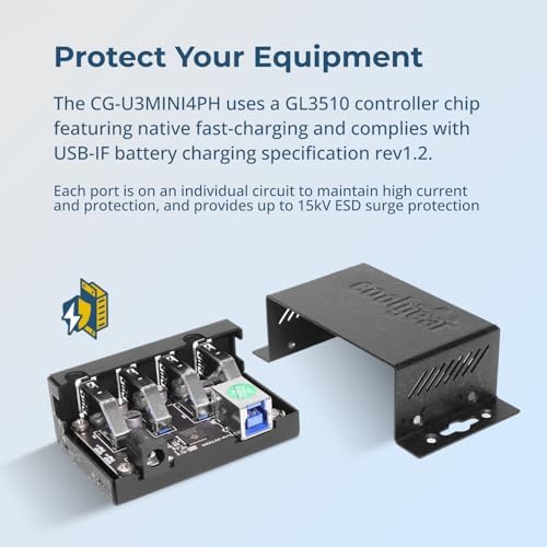 Coolgear 3.2 Gen 1 USB Hub - 4 Port USB Hub with 5Gbps Data Transfers, Mountable Metal Housing, 5V Power Adapter, ESD Surge Protection, Bus or Self Powered - Image 6