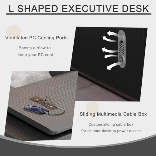 Executive Office Desk with Storage Cabinet,Modern l Shaped Executive Desk,50MM Thick Desktop for CEO Office, Reception & Commercial Workspace - Image 3