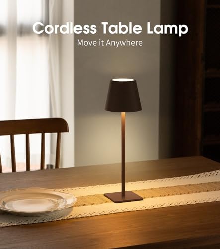 UME 3 Pack Cordless Table Lamp, Battery Operated Lamp - Portable Waterproof Rechargeable Table Lamp w/ 3 Color Temps & Stepless Dimming for Dinner, Desk, Cafe, Outdoor (Matte Brown) - Image 2