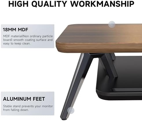 Fenge Dual Monitor Stand Riser, Wooden Desk Shelf with 2-Tier Storage - Image 4
