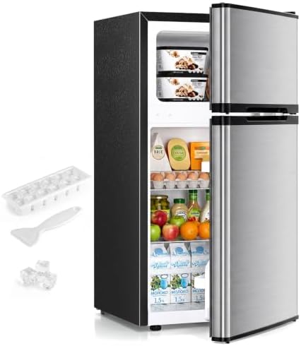 Antarctic Star Compact Mini Fridge with Freezer,Double Door with Adjustable Thermostat,Small Fridge Removable Shelves for Dorm/Office,2.45 Cu.Ft,STEEL by AntarcticStar