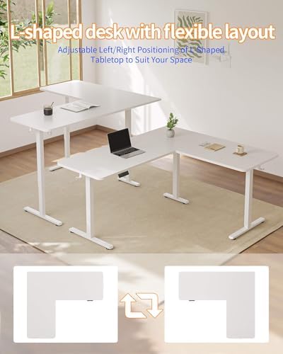 YIHAYO L Shaped Standing Desk Adjustable Height, 63 x 55 Inches Electric Corner Standing Desk, White - Image 5