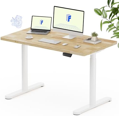 FLEXISPOT 48" x 24" Solid Wood Standing Desk, White Oval Legs by Unknown