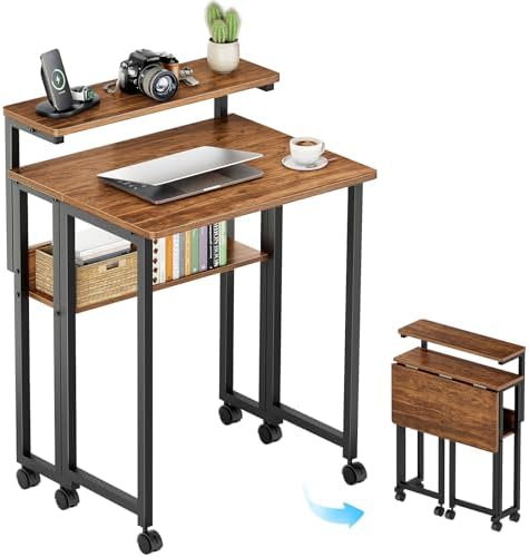 GreenForest Folding Desk with Adjustable Monitor Stand, 24.8 in Small Desk by GreenForest