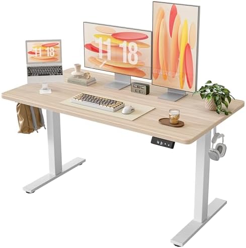 TIQLAB 55 * 28 Inches Standing Desk, Adjustable Height Stand up Desk,Sit Stand Home Office Table with Splice Board, Light Walnut by TIQLAB