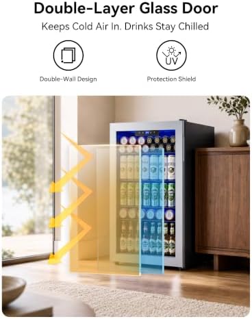 Feelfunn 126 Can Beverage Refrigerator, Glass Door Mini Fridge, 3.2 Cu.Ft - Image 5