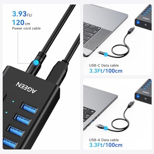 AGEEN 16-Port Powered USB 3.2 Hub, 10Gbps Data Transfer, 96W Power Adapter - Image 6