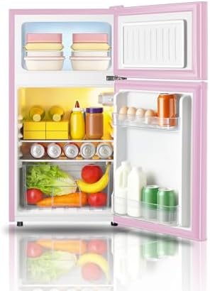 Saeoola Mini Fridge with Freezer, 3.2 Cu.Ft, 2 Doors Compact Mini Refrigerator with Separate Freezer for Dorm, Bedroom, Office, Apartment with 7-Level Temperature Control, Removable Shelves (Pink) - Image 2