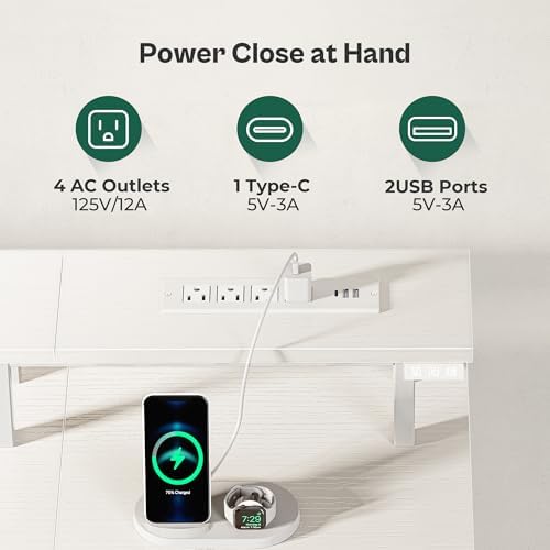 Huuger 47 Inch Computer Desk with Power Outlets and LED Lights, Gaming Desk with 4 Drawers, Office Desk with Monitor Stand, Study Work Home Office, Small Spaces, White - Image 4