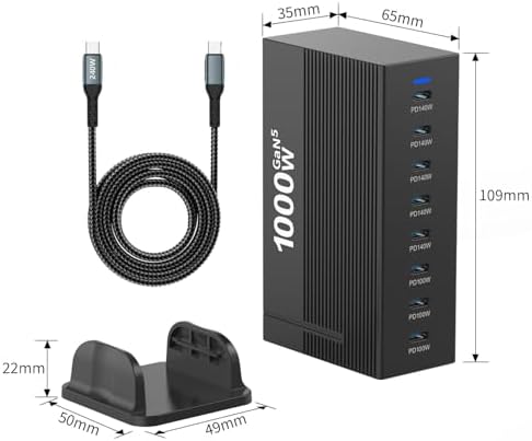 1000W 8-Port GaN5 Desktop Charging Station, High-Power USB Charging Hub with 5X 140W and 3X 100W PD Ports, Fast Charger for Laptops, Tablets, and Smartphones - Image 3