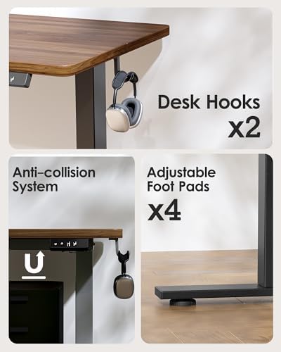 TIQLAB Height Adjustable Electric Standing Desk, 40 x 24 inch, Sit Stand Up Desk, Splice Board, Computer Home Office Desk, Black Walnut Top - Image 4