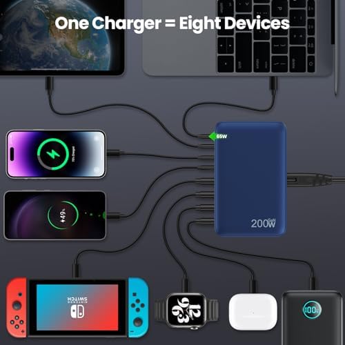 USB C Charger 200W USB C Charger Block,Upgraded GaN III 8-Port Fast Charging Station Hub,PD 65W Laptop Charging Adapter Compatible with MacBook Pro/Air,DELL,Steam Deck,iPhone 16/15/14,Galaxy S23/22 - Image 3