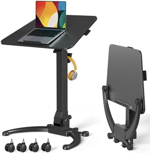 JOY worker Foldable Laptop Desk on Wheels, Adjustable Mobile Standing Desk by JOYworker