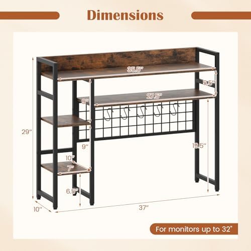 DREAMADE 4-Tier 37" Desk Hutch, Desk Shelf, Rustic Brown - Image 3