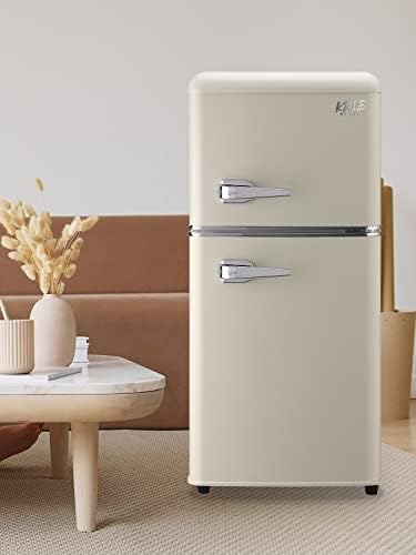KRIB BLING Fridge With Freezer, Refrigerator With 2 Doors,7- Level Adjustable Thermostat, Removable Glass Shelves For Bedroom, Office, Kitchen, Apartment, Dorm, 3.5 Cu. Ft Cream - Image 6