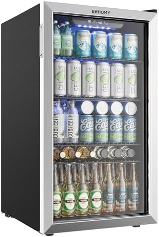 EUHOMY 128 Can Mini Fridge, Beverage Refrigerator with Glass Door, Silver by EUHOMY